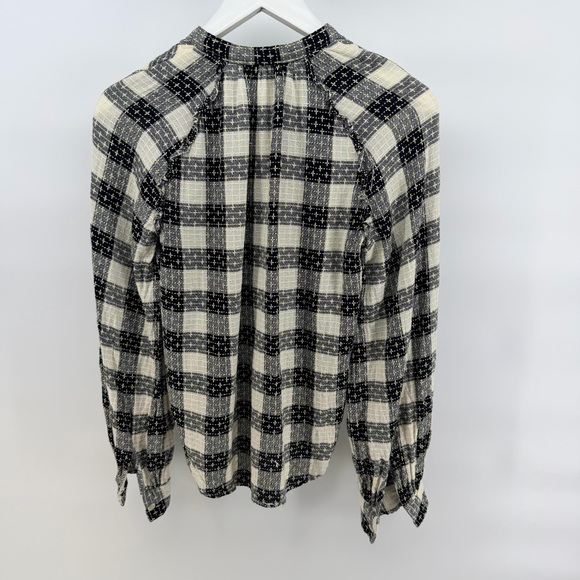 Pilcro Black, White, and yellow Plaid Button-Down Shirt with shoulder ruffles - Picture 6 of 6